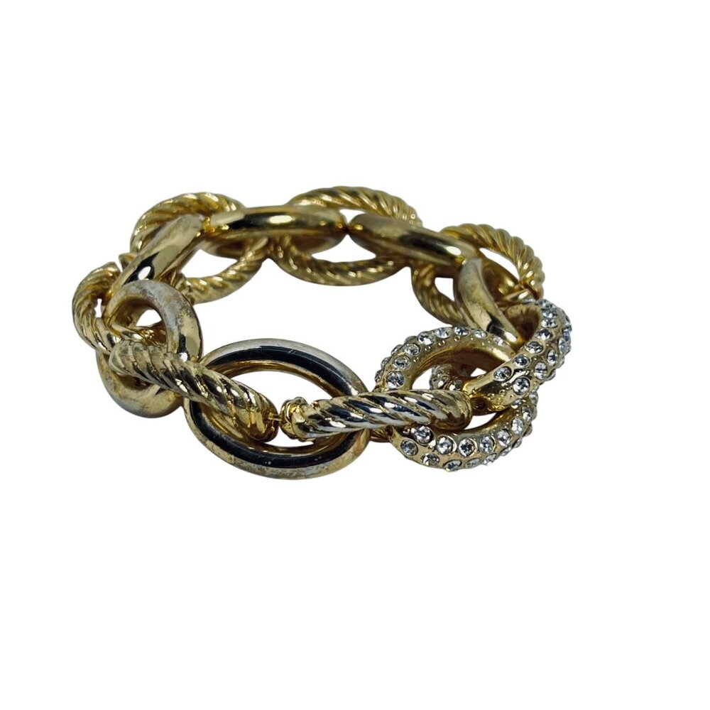 Chunky Gold Tone And Clear Rhinestone Cable Chain Stretch Bracelet (5803) - Picture 6 of 6